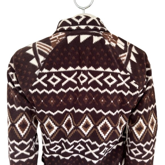 RALPH LAUREN Full Zip Quilted Fleece Tribal Print Jacket in Brown Cream SZ LP - Picture 6 of 11
